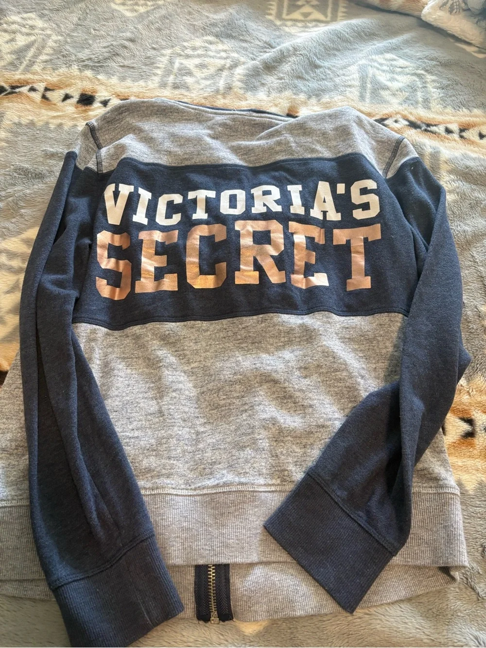 Victoria's Secret Navy and Light Gray Colorblock Zip Hoodie & Joggers